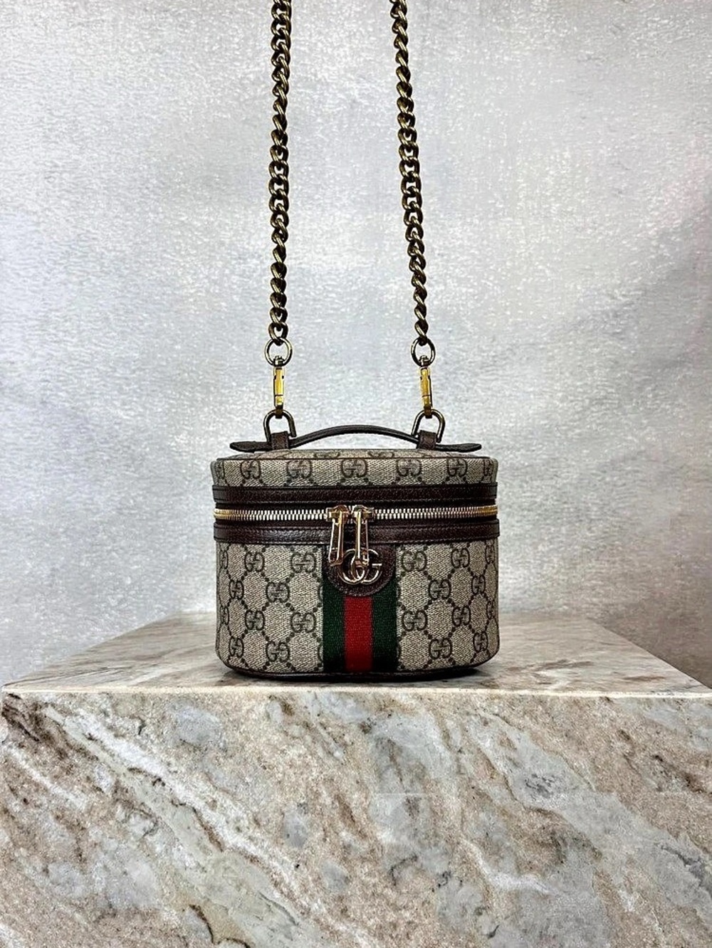 Gucci Ophidia Small Vanity Bag Crossbody Brown & Green